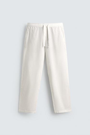 RELAXED FIT COTTON/LINEN TROUSERS - Oyster-white by Zara