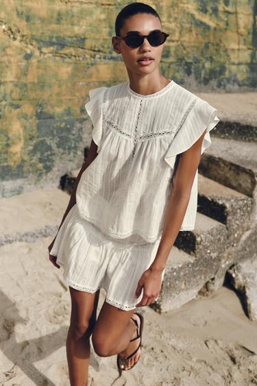 LACE TRIM SKORT - Ecru by Zara
