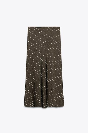 SATIN MIDI SKIRT - ecru/khaki by Zara