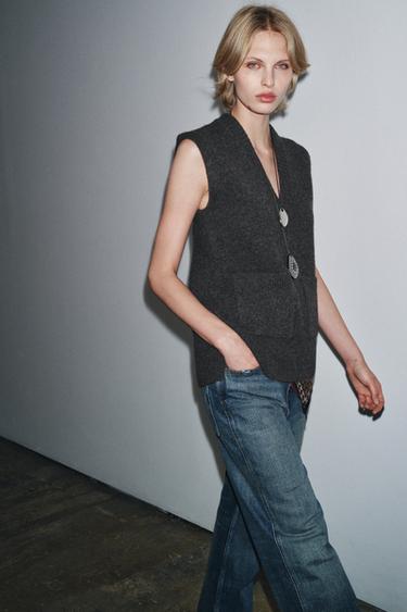 LONG WOOL BLEND VEST - Dark grey by Zara