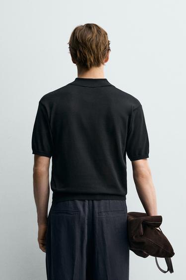 REGULAR FIT KNIT POLO SHIRT - Black by Zara