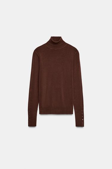 BASIC PLAIN KNIT JUMPER - Chocolate by Zara