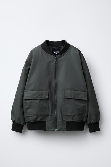 NYLON BOMBER JACKET WITH POCKETS - Khaki by Zara - Image 0