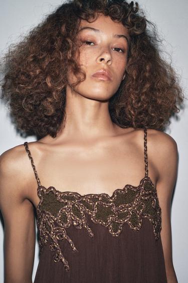 ZW COLLECTION LONG EMBROIDERED DRESS - Brown by Zara