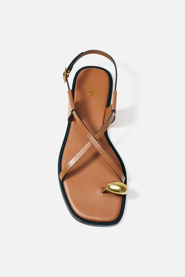 FLAT SANDALS WITH METAL TOE DETAIL - Brown by Zara