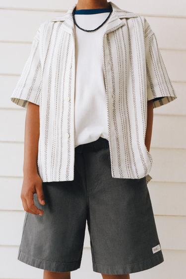 LABEL WIDE-LEG COTTON BERMUDA SHORTS - Anthracite grey by Zara