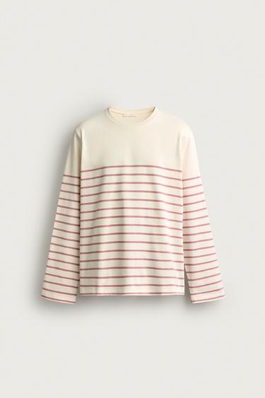 RELAXED FIT JACQUARD STRIPED T-SHIRT - Light pink by Zara