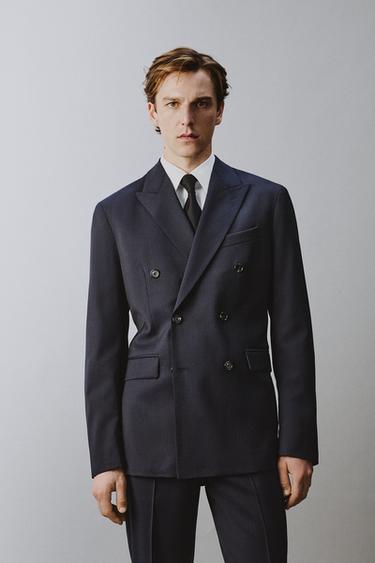100% WOOL PINSTRIPE SUIT BLAZER - Navy blue by Zara