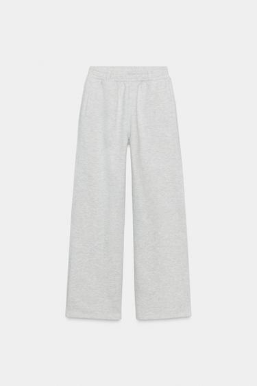 BELTED STRAIGHT-LEG FLEECE TROUSERS - Grey marl by Zara
