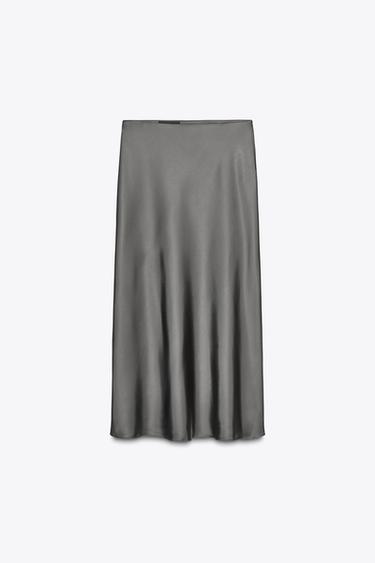 SATIN MIDI SKIRT - Dark grey by Zara
