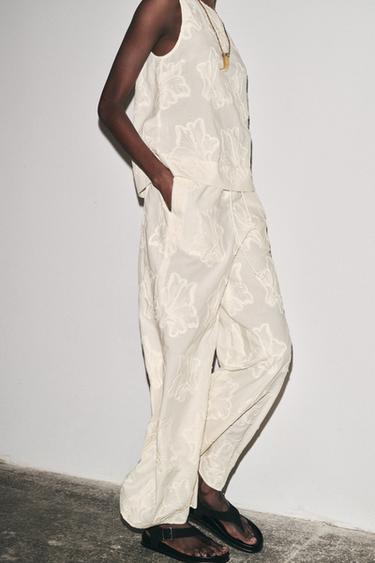 ZW COLLECTION EMBROIDERED PYJAMA TROUSERS - Ecru by Zara
