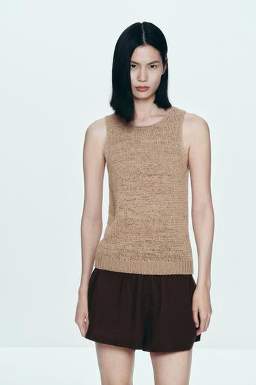 RUSTIC KNIT TOP - SAND/BROWN by Zara