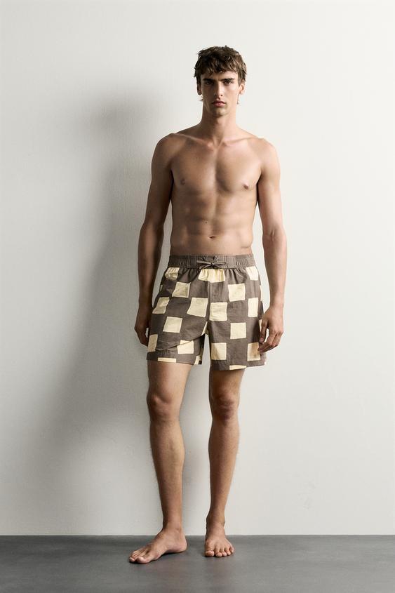 LONG CONTRAST CHECKED SWIMMING TRUNKS - Multicoloured by Zara - Image 0