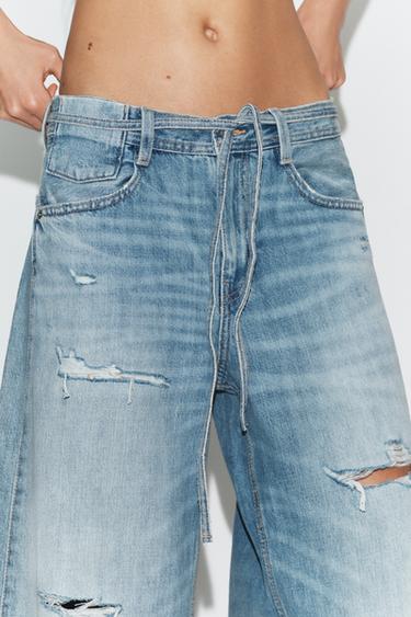 TRF RIPPED MID-RISE BAGGY JEANS - Light blue by Zara