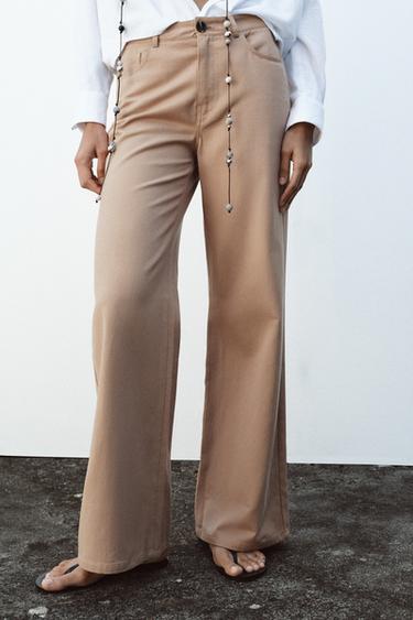WIDE-LEG HIGH-WAIST TROUSERS - Light camel by Zara