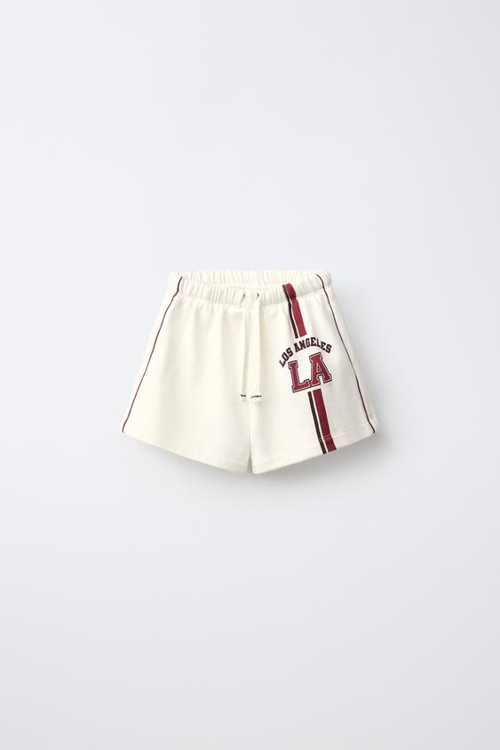 CONTRAST PIPING SLOGAN BERMUDA SHORTS - Ecru by Zara - Image 0