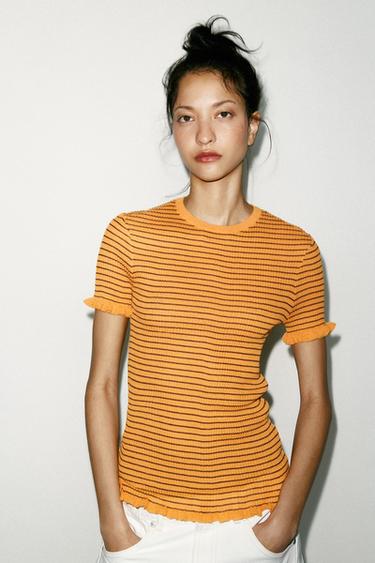 STRIPED RIB KNIT TOP - Orange by Zara