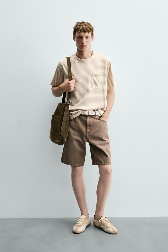 STRIPED JACQUARD POCKET T-SHIRT - Grey / Natural by Zara - Image 0