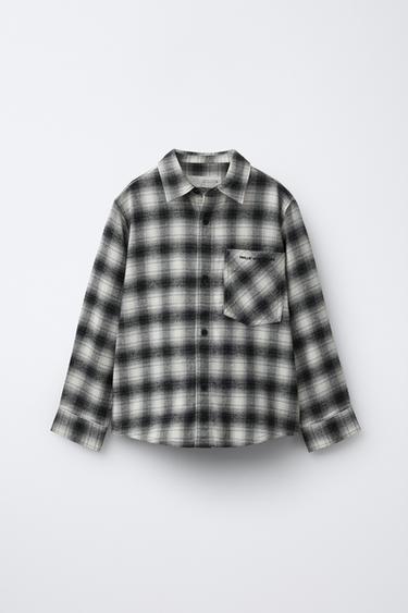 CHECK SHIRT WITH EMBROIDERED TEXT - Black by Zara