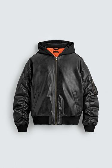 FAUX LEATHER JACKET WITH CONTRAST HOOD - Black by Zara