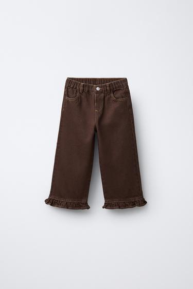 TWILL TROUSERS WITH RUFFLE HEM - Brown by Zara