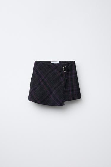 CHECK PRINT BERMUDA SKORT WITH BUCKLE - Purple by Zara