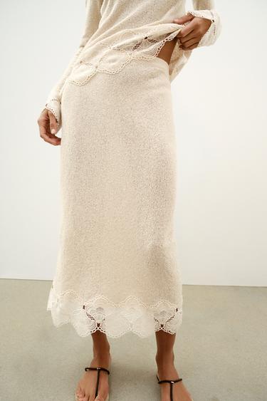 RUSTIC CROCHET SKIRT - Sand by Zara