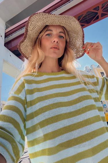 STRIPED KNIT JUMPER - Green stripe by Zara