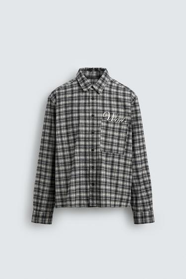 EMBROIDERED CHECK FLANNEL SHIRT - Black / White by Zara
