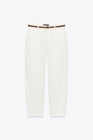 BRAIDED BELT CHINO TROUSERS - Ecru by Zara - Image 0