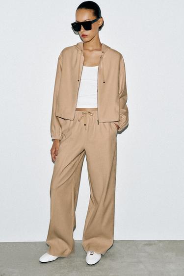 WIDE-LEG TROUSERS WITH ELASTIC WAIST - Light camel by Zara