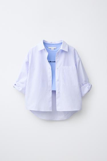 SEQUINNED FLORAL STRIPED SHIRT & TOP - Blue by Zara
