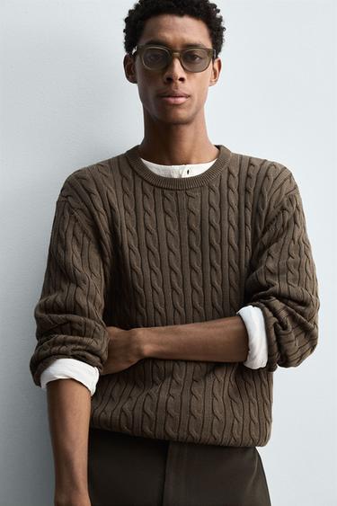 COTTON-HEMP TEXTURED SWEATER - Chocolate by Zara