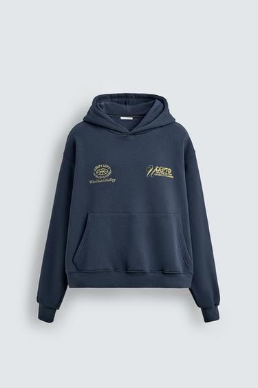 WASHED PRINTED SLOGAN HOODIE - Blue by Zara
