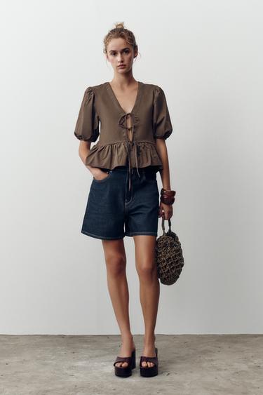 RIBBON TRIM TOP - Chocolate by Zara
