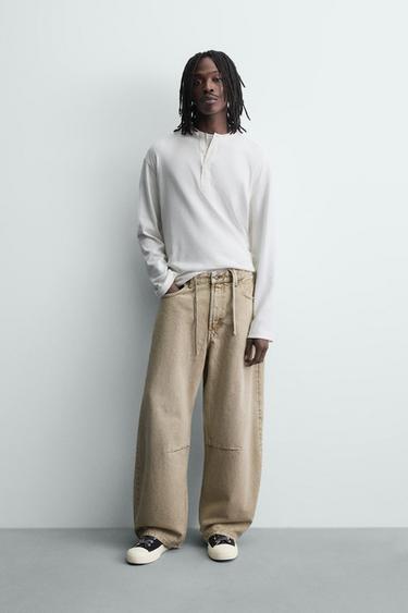 WASHED BARREL FIT TROUSERS - Sand by Zara
