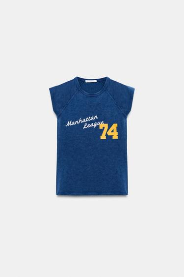 SLOGAN SLUB KNIT T-SHIRT - Blue by Zara