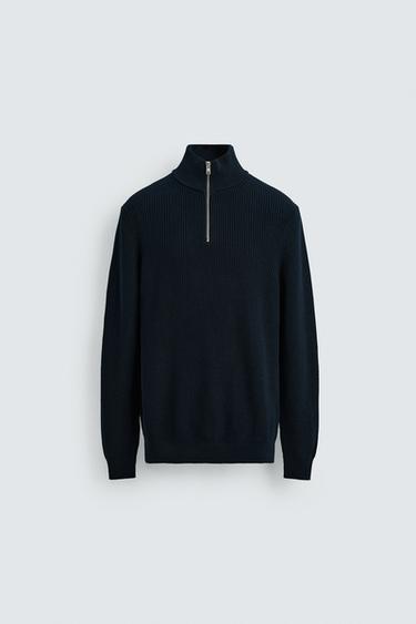 PURL KNIT SWEATER WITH ZIP - Navy blue by Zara