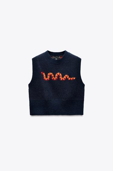 JACQUARD KNIT VEST - Navy blue by Zara - Image 0