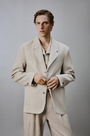 RELAXED FIT COTTON/LINEN SUIT BLAZER - Sand by Zara