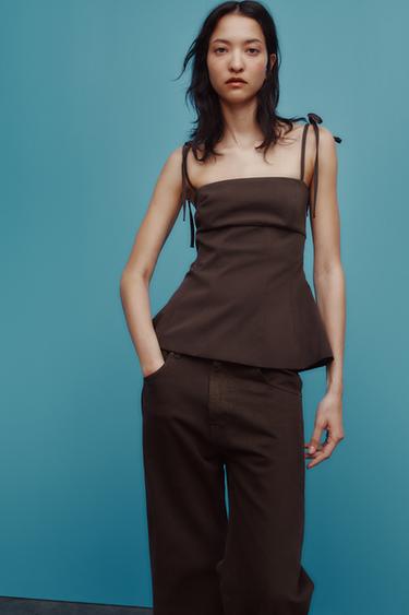 STRETCH TOP WITH BOWS - Brown by Zara - Image 0