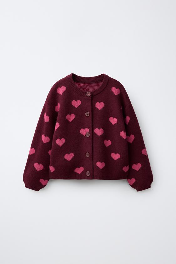 HEART PRINT CARDIGAN - Burgundy by Zara - Image 0