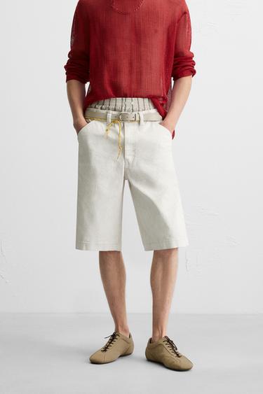 WAXED-EFFECT BAGGY FIT DENIM BERMUDA SHORTS - White by Zara