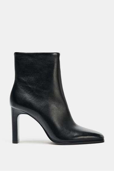 LEATHER HIGH-HEEL ANKLE BOOTS - Black by Zara