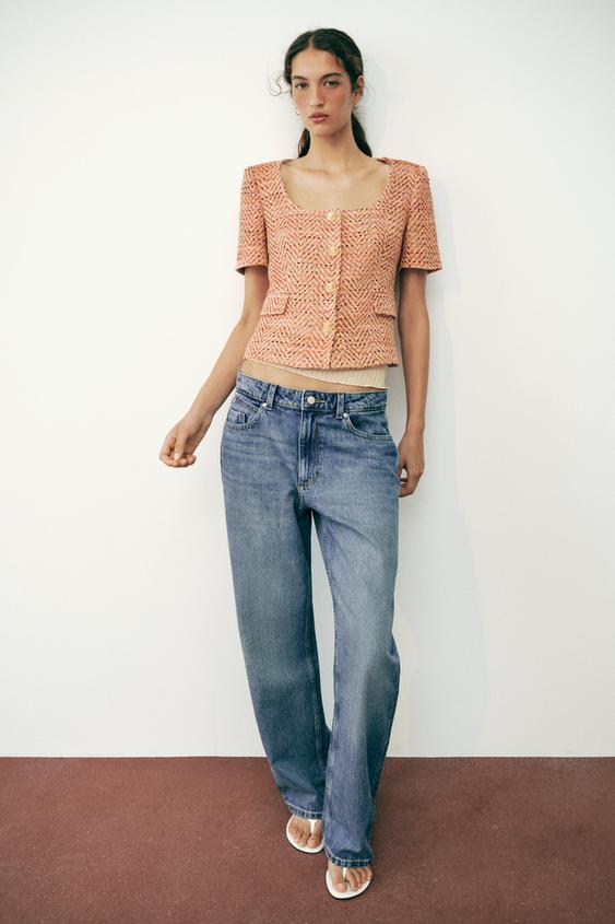 SHORT SLEEVE ROUND NECK BLAZER - Orange by Zara - Image 0