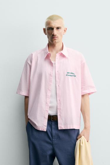 CONTRAST GRAPHIC CHECK SHIRT - Pink / White by Zara