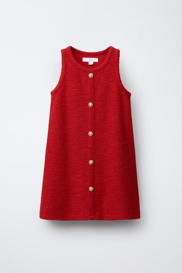 TEXTURED PINAFORE DRESS WITH BUTTONS - Red by Zara