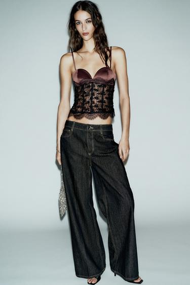 SEQUINNED LACE CORSETRY-INSPIRED TOP - Black by Zara