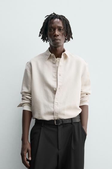 STRIPED RELAXED FIT SHIRT - Ecru / Black by Zara