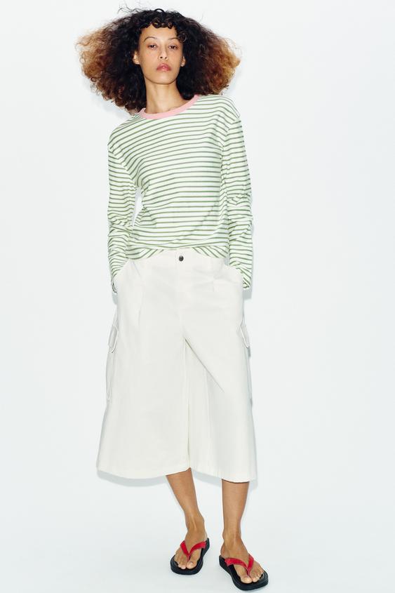 STRIPED LONG SLEEVE T-SHIRT - Green stripe by Zara - Image 0